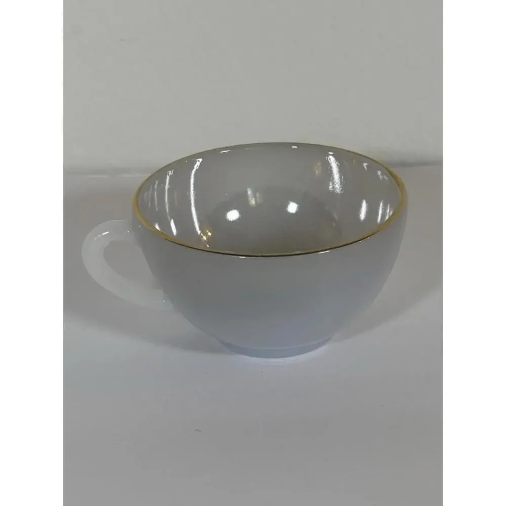 Arcopal France Milk Glass Teacup with Gold Rim Vintage White Opal Glass